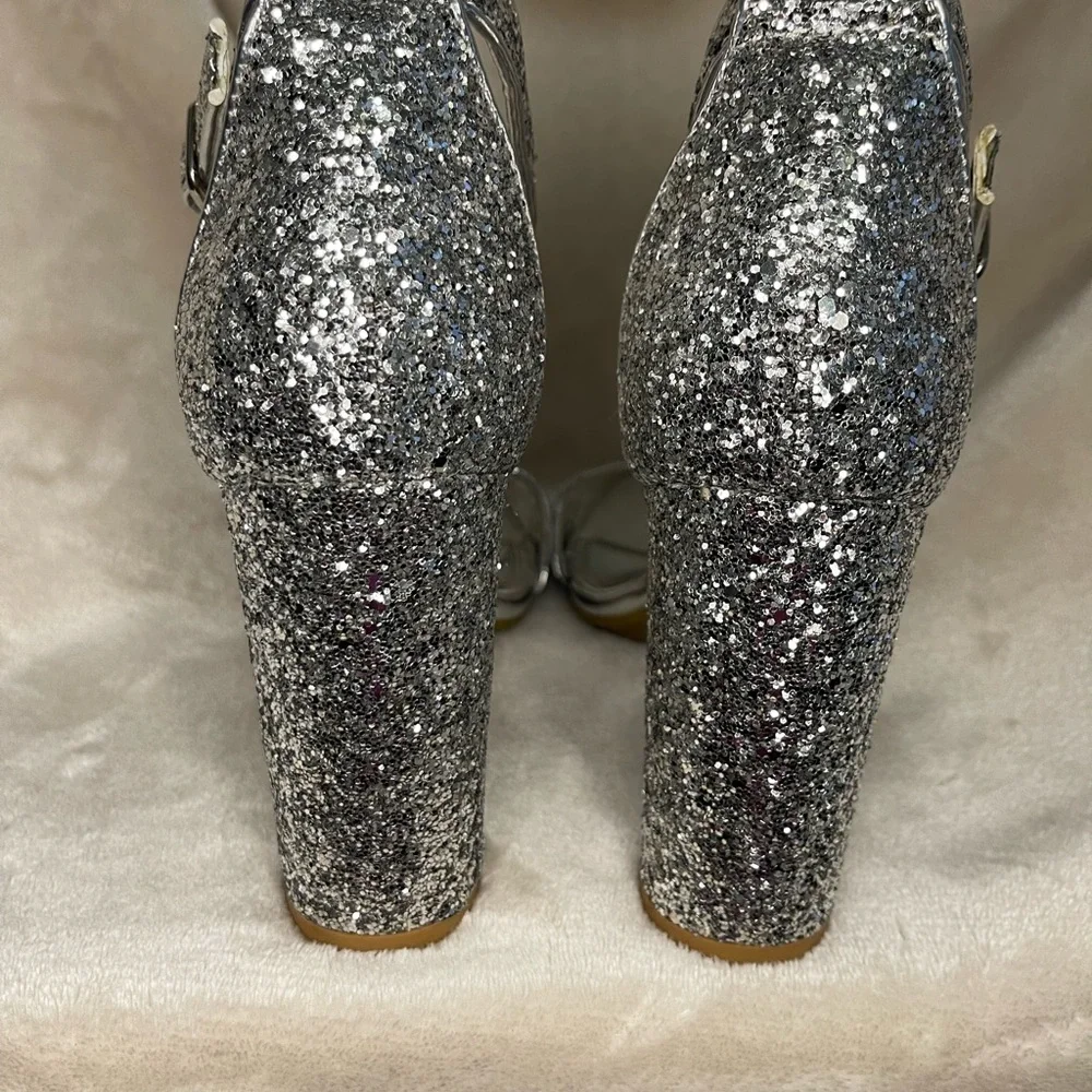 Silver‎ Glitter Classy block heel shoe